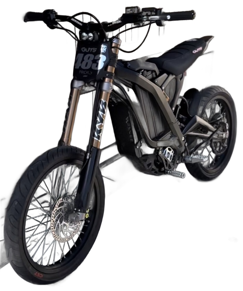 A blacked-out electric moto — a real RideRank rider's bike